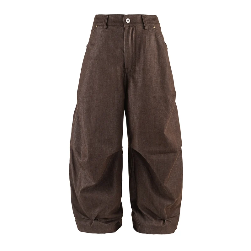 Damen Weite Cropped‑Hose mit hoher Taille, Krempelbund und markanten Kniefalten Nord Taschen