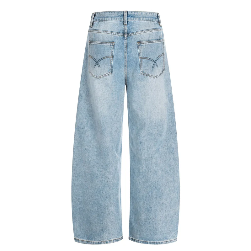 Damen Weite Cropped-Denim-Culotte mit hoher Taille und Fünf‑Taschen‑Details Nord Taschen