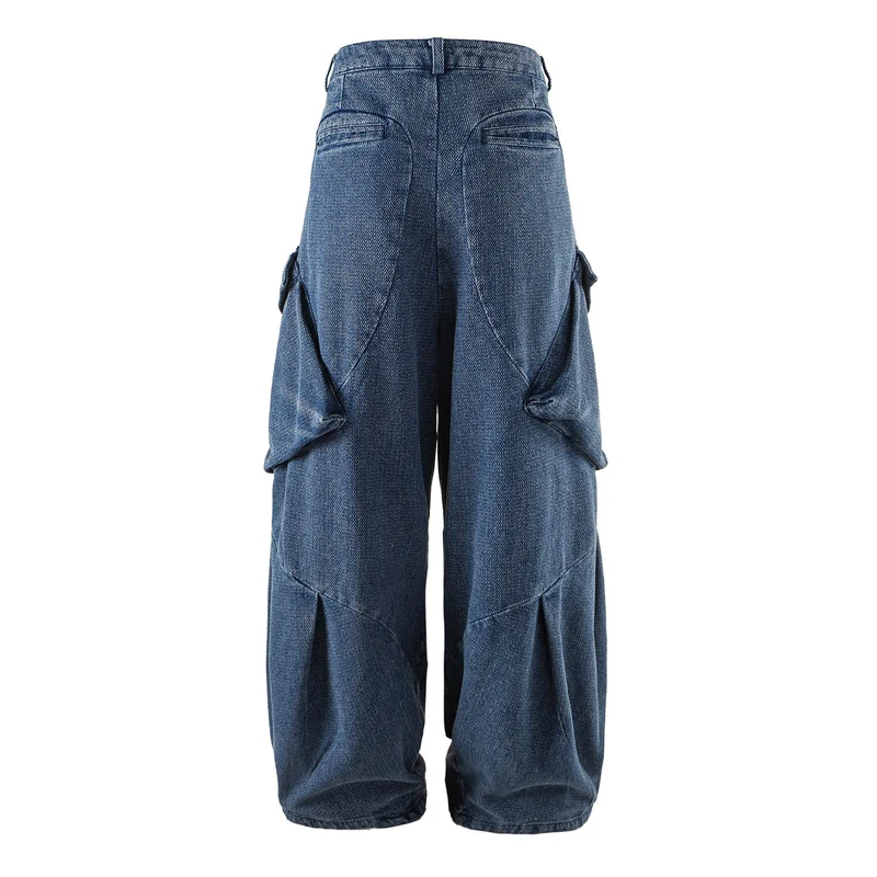 Damen Weite Cargo-Jeanshose mit hoher Taille, markanten Teilnähten und dekorativen Taschen Nord Taschen