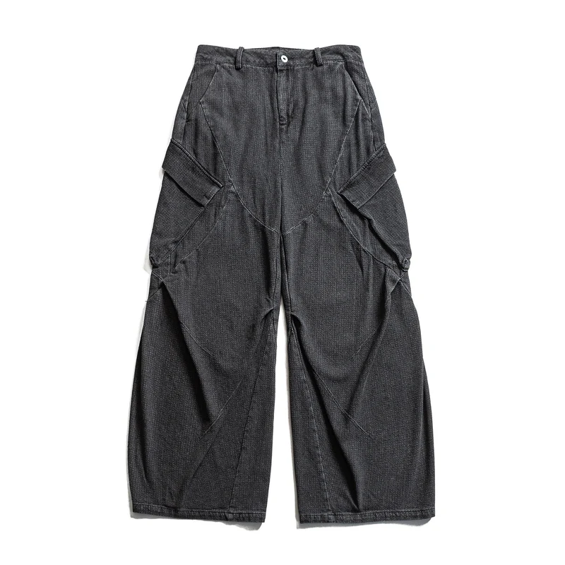 Damen Weite Cargo-Jeanshose mit hoher Taille, markanten Teilnähten und dekorativen Taschen Nord Taschen