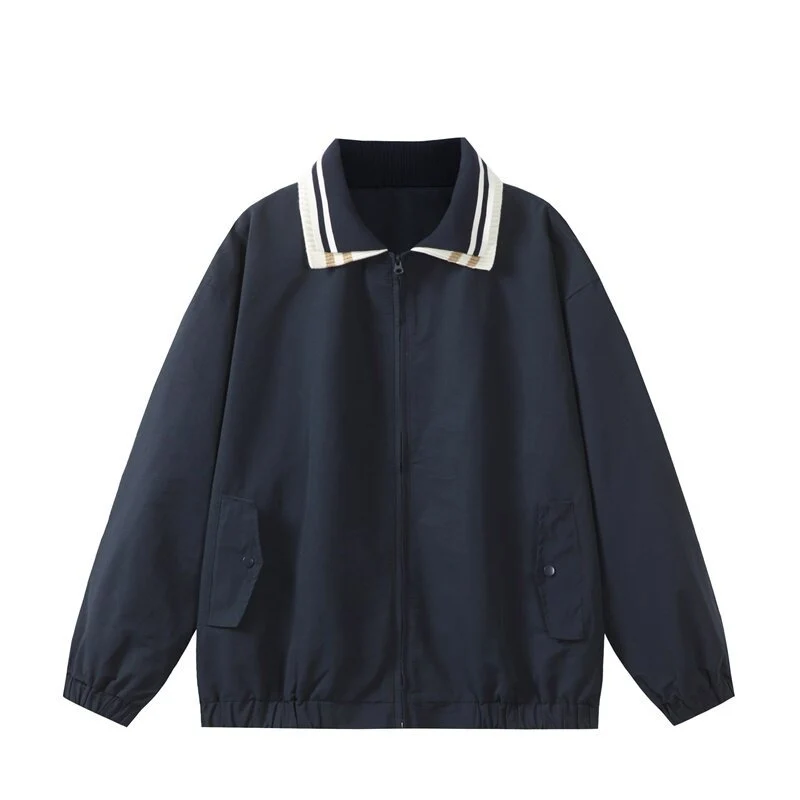 Herren Leichte Harrington‑Style Bomberjacke mit gestreiftem Rippkragen und Druckknopf‑Taschen Nord Taschen