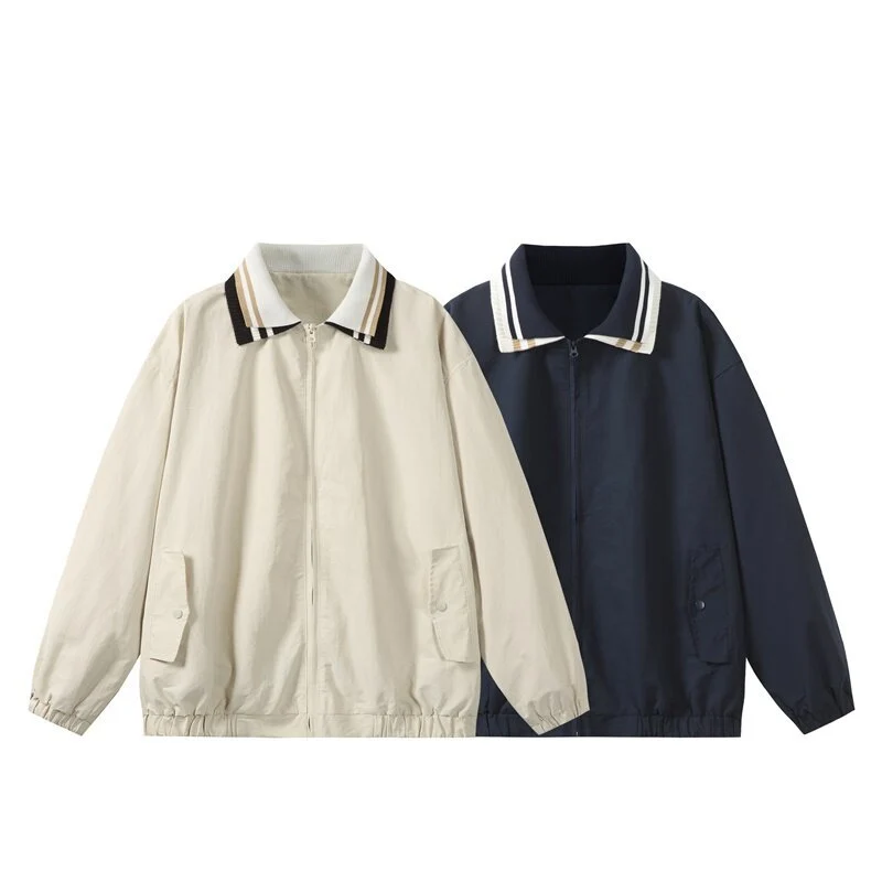 Herren Leichte Harrington‑Style Bomberjacke mit gestreiftem Rippkragen und Druckknopf‑Taschen Nord Taschen