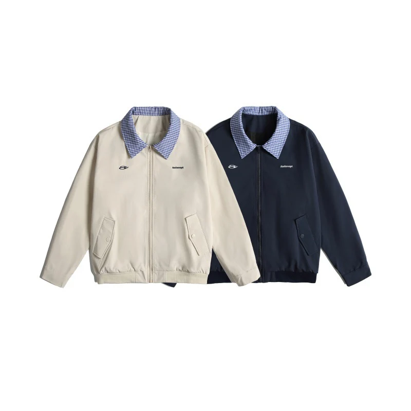Herren Leichte Harrington-Bomberjacke mit Karierter Hemdkragen und Pattentaschen Nord Taschen