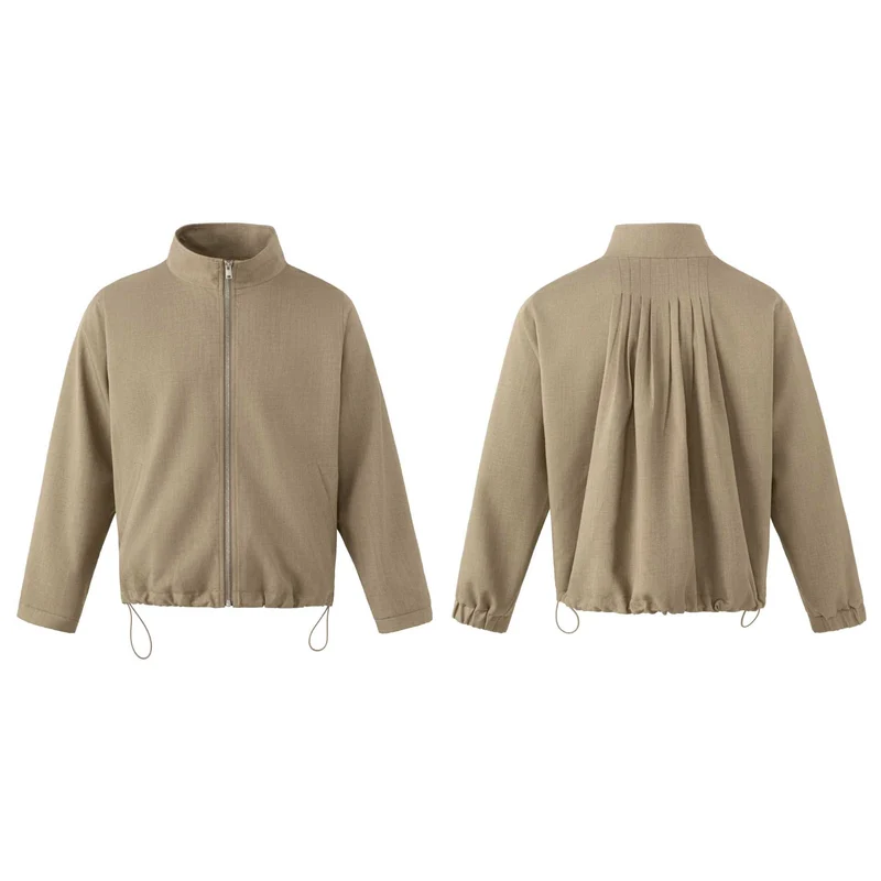 Herren Leichte Baumwoll-Mischgewebe-Utility-Jacke mit Stehkragen und Kordelzug Nord Taschen