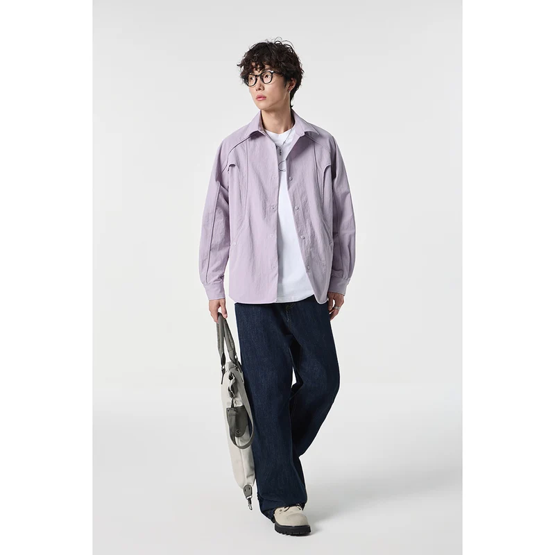 Damen Oversize-Hemdjacke mit geschwungener Teilnaht und Druckknopfleiste Nord Taschen