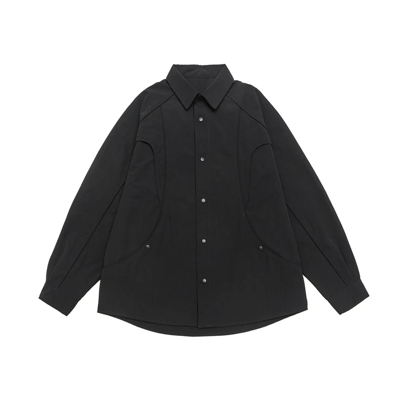 Damen Oversize-Hemdjacke mit geschwungener Teilnaht und Druckknopfleiste Nord Taschen