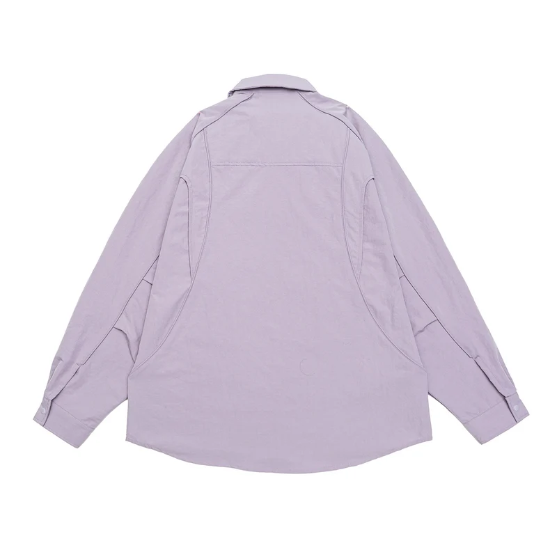 Damen Oversize-Hemdjacke mit abgerundeten Eingrifftaschen und Druckknöpfen Nord Taschen