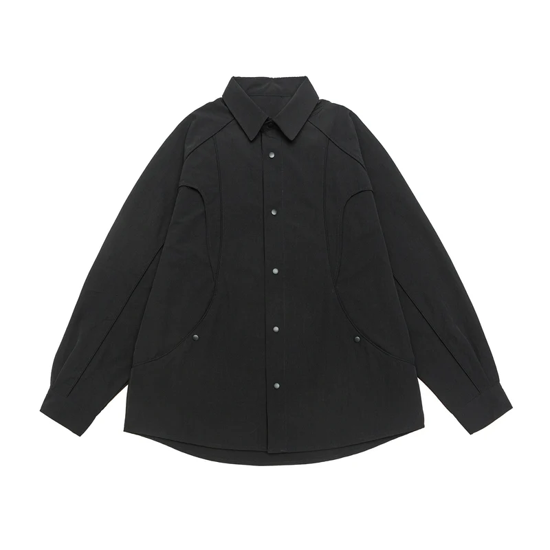 Damen Oversize-Hemdjacke mit abgerundeten Eingrifftaschen und Druckknöpfen Nord Taschen