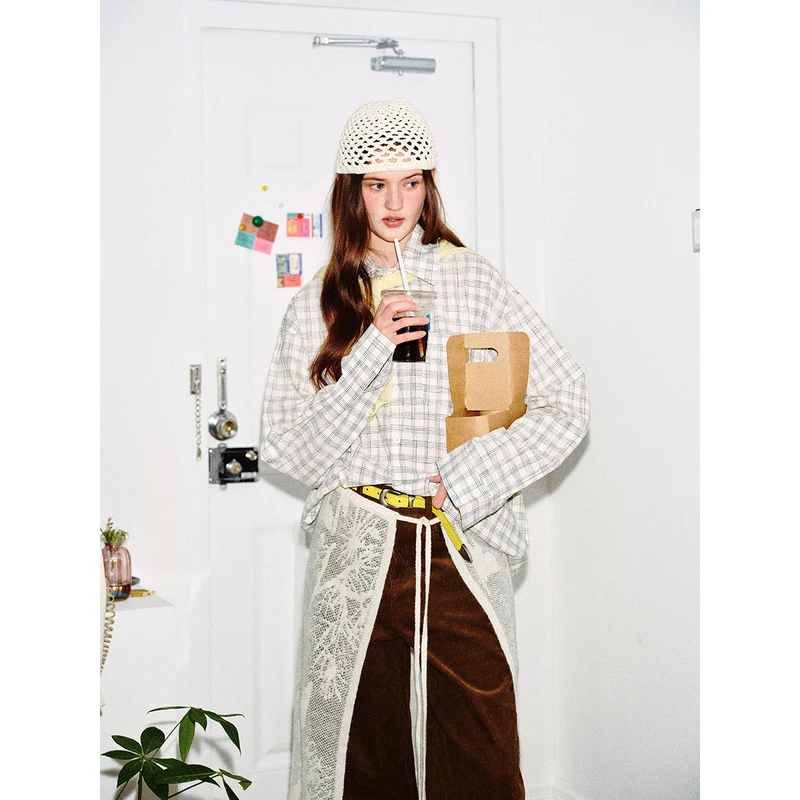 Damen Oversize-Hemd aus Leinen‑Baumwoll‑Mix mit feinem Karomuster Nord Taschen