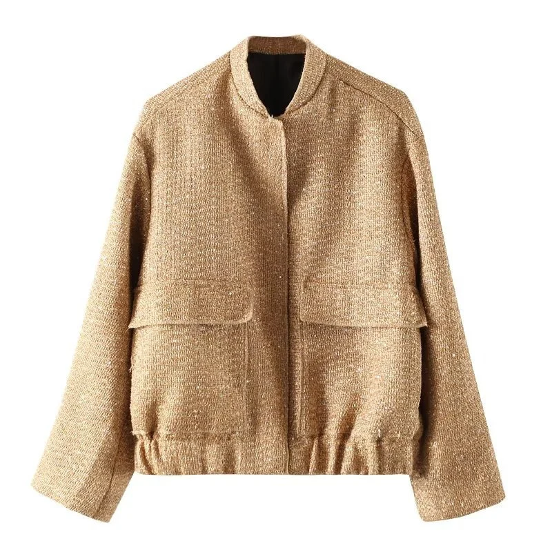 Damen verzierte Bouclé-Bomberjacke mit Pailletten und Strass Nord Taschen