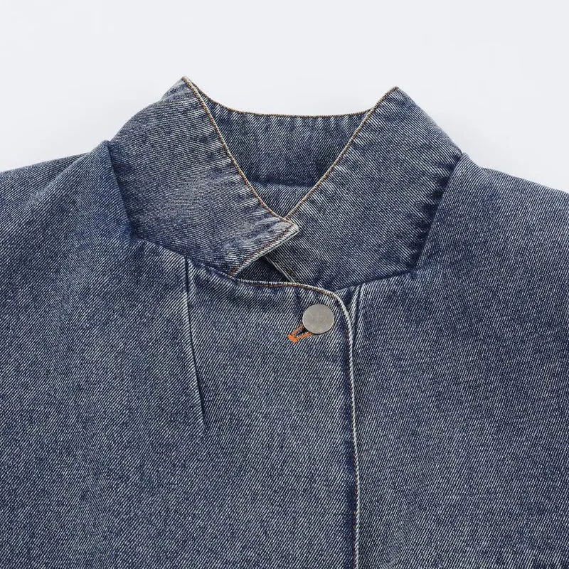 Damen Verkürzte Jeansjacke im Boxy‑Schnitt mit Stehkragen und dreiviertelärmeln Nord Taschen