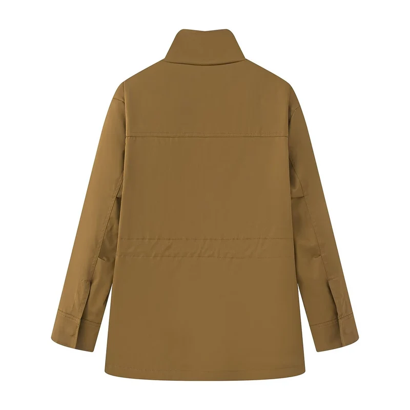 Damen Utility-Jacke mit Tunnelzugtaillen, Stehkragen und Pattentaschen Nord Taschen
