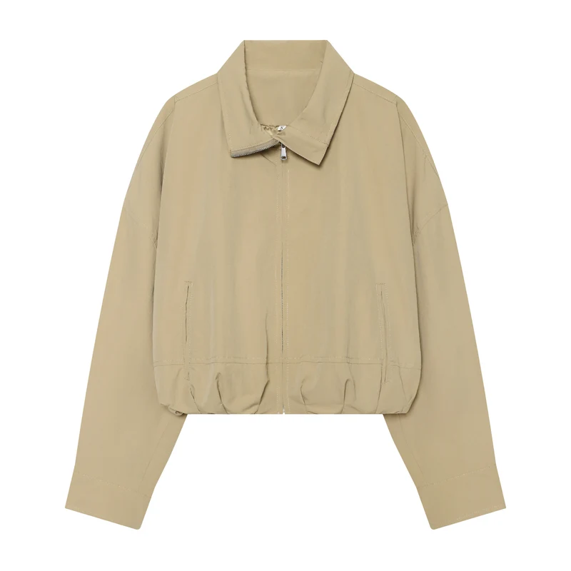 Damen utilitaristische Kurzjacke mit Reißverschluss und Hemdkragen Nord Taschen