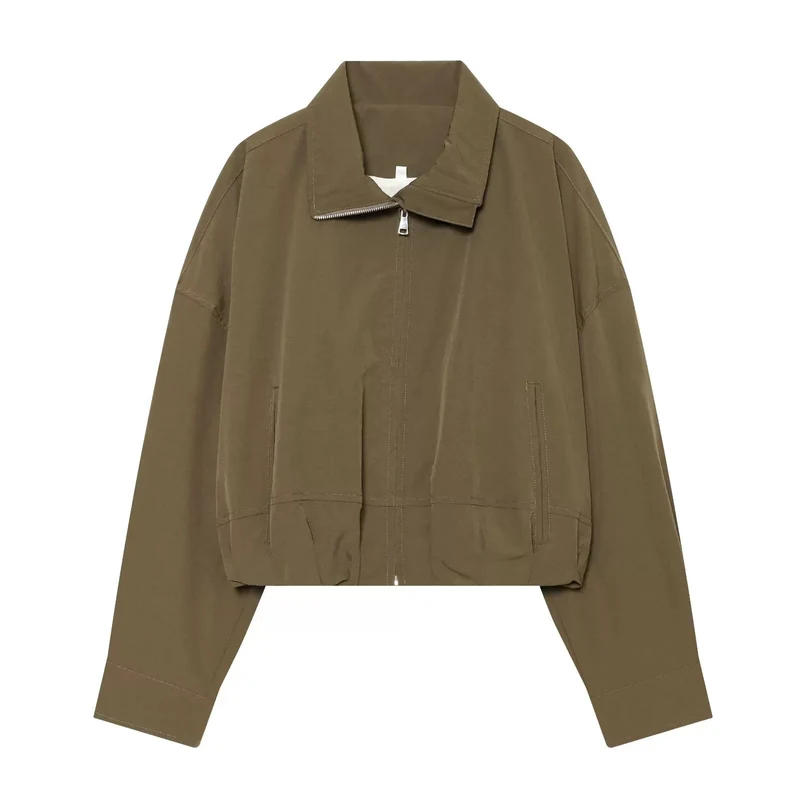 Damen utilitaristische Kurzjacke mit Reißverschluss und Hemdkragen Nord Taschen