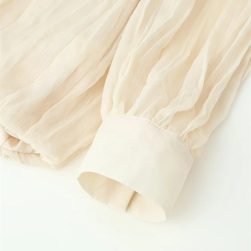 Damen Transparente Plissee-Chiffon-Bluse mit Halstuch-Schleife und asymmetrischem Saum Nord Taschen