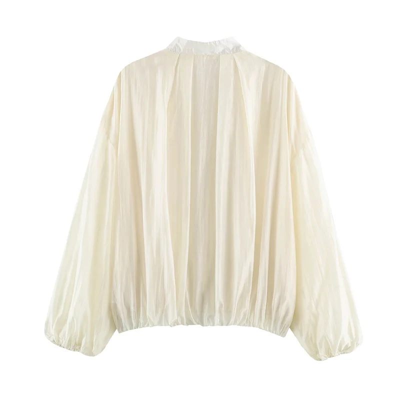 Damen transparente Oversize-Bomberjacke aus leichter Satin‑Organza mit Ballonärmeln Nord Taschen