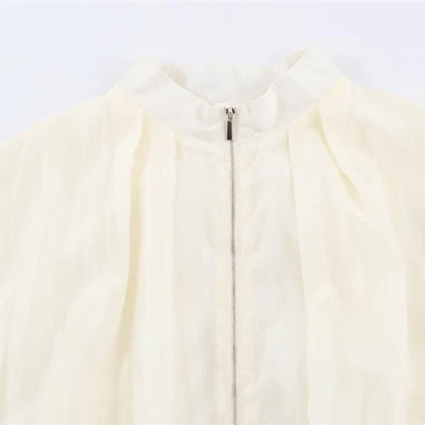 Damen transparente Oversize-Bomberjacke aus leichter Satin‑Organza mit Ballonärmeln Nord Taschen