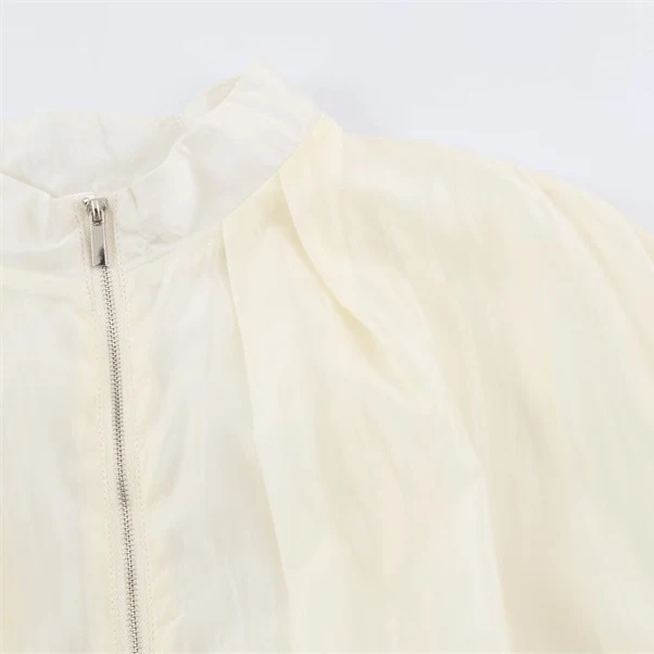 Damen transparente Oversize-Bomberjacke aus leichter Satin‑Organza mit Ballonärmeln Nord Taschen