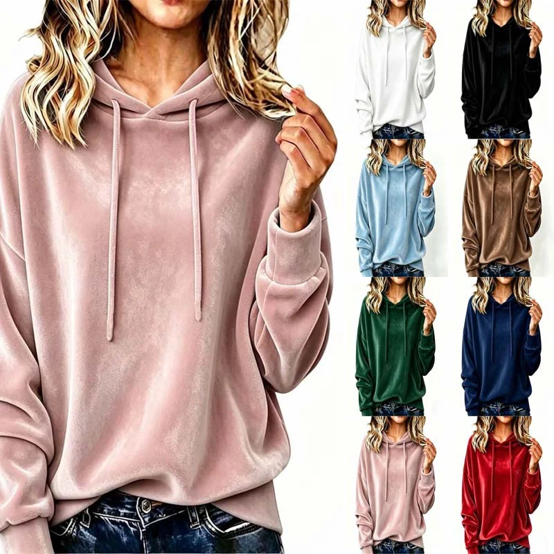 Damen Oversize Samt-Hoodie mit Kapuze und Kordelzug Nord Taschen