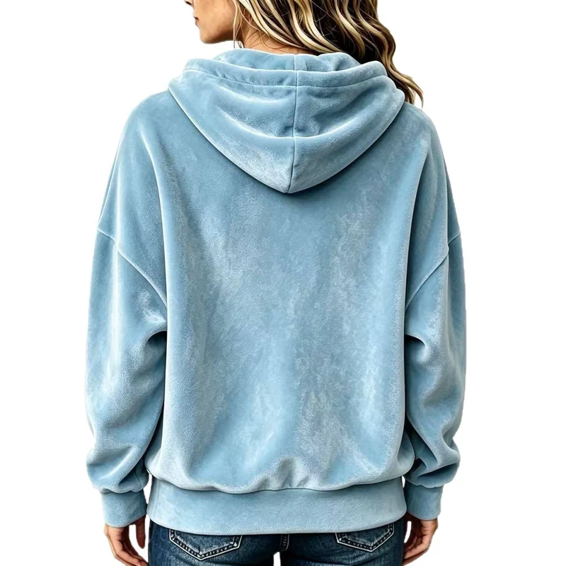 Damen Oversize Samt-Hoodie mit Kapuze und Kordelzug Nord Taschen