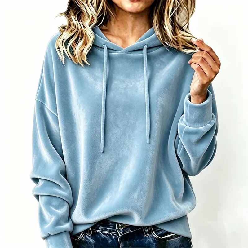 Damen Oversize Samt-Hoodie mit Kapuze und Kordelzug Nord Taschen