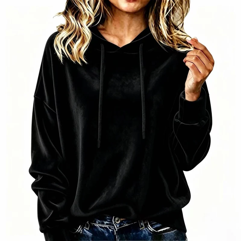 Damen Oversize Samt-Hoodie mit Kapuze und Kordelzug Nord Taschen