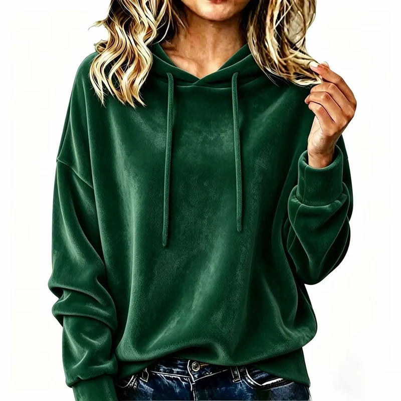 Damen Oversize Samt-Hoodie mit Kapuze und Kordelzug Nord Taschen