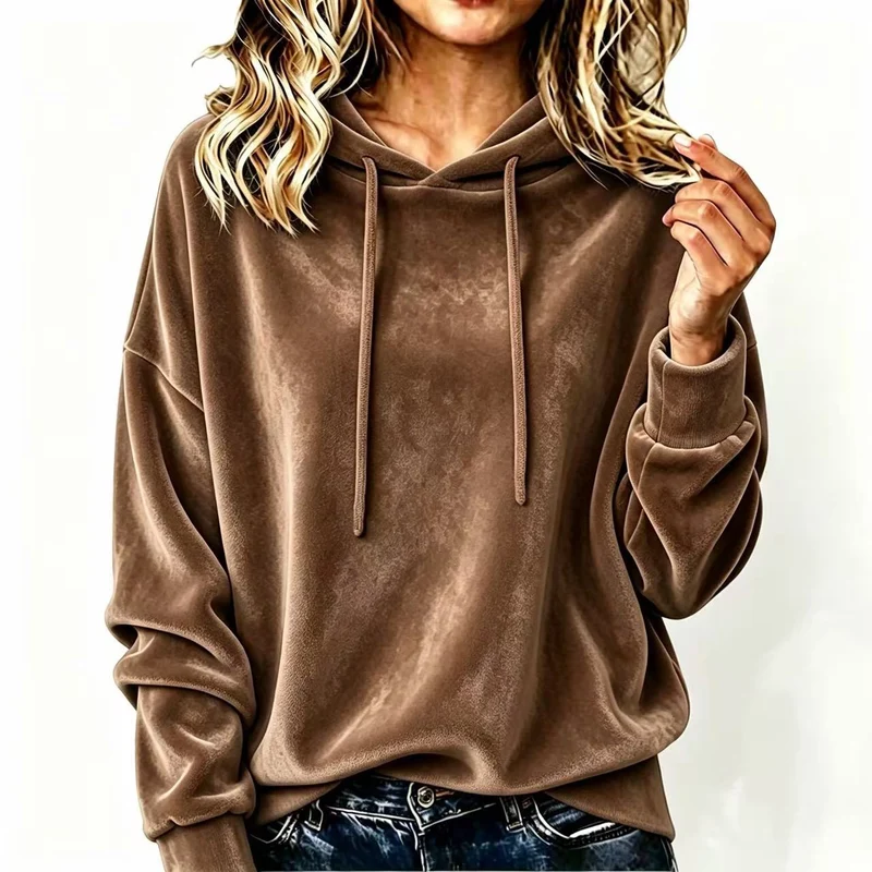 Damen Oversize Samt-Hoodie mit Kapuze und Kordelzug Nord Taschen