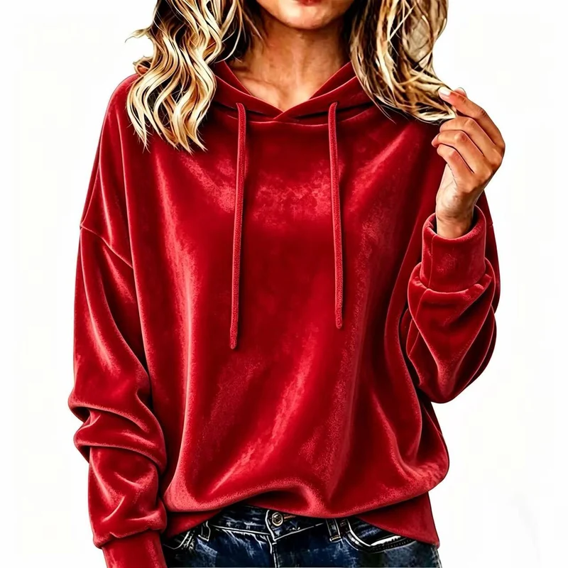 Damen Oversize Samt-Hoodie mit Kapuze und Kordelzug Nord Taschen