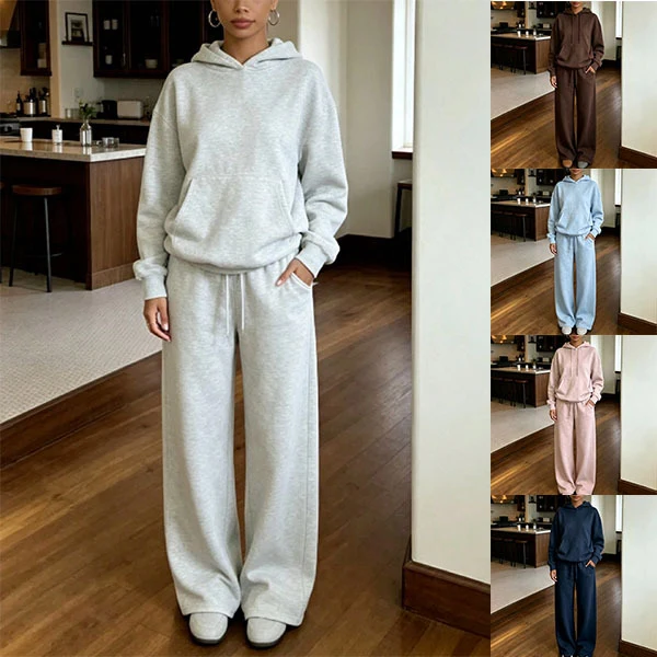 Damen Oversize-Kapuzenpullover und weite Jogginghose-Set aus Bio-Fleece Nord Taschen