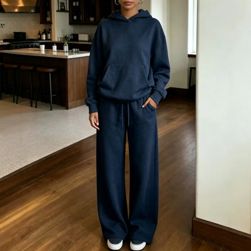 Damen Oversize-Kapuzenpullover und weite Jogginghose-Set aus Bio-Fleece Nord Taschen