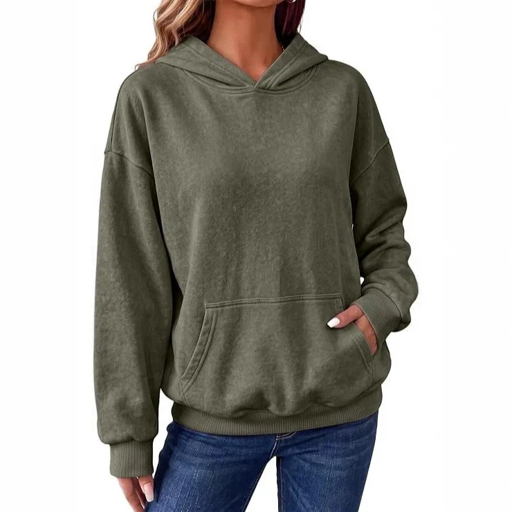 Damen Oversize-Kapuzenpullover mit Kängurutasche, washed-Finish und gerippten Bündchen Nord Taschen