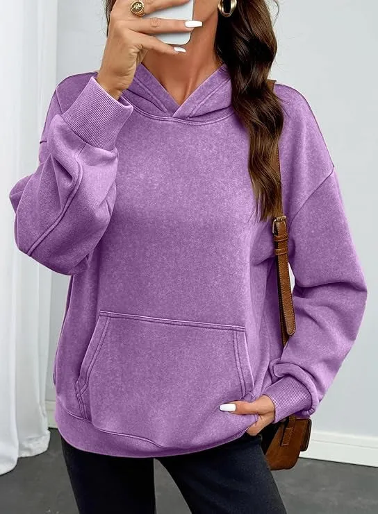 Damen Oversize-Kapuzenpullover mit Kängurutasche, washed-Finish und gerippten Bündchen Nord Taschen