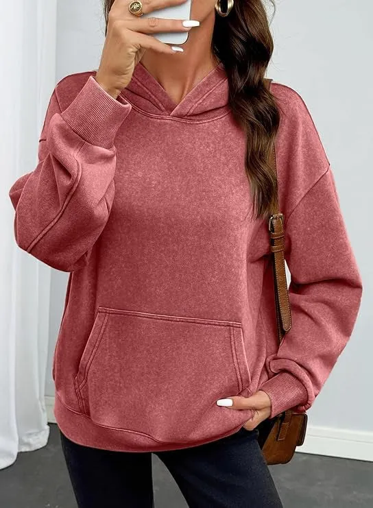 Damen Oversize-Kapuzenpullover mit Kängurutasche, washed-Finish und gerippten Bündchen Nord Taschen