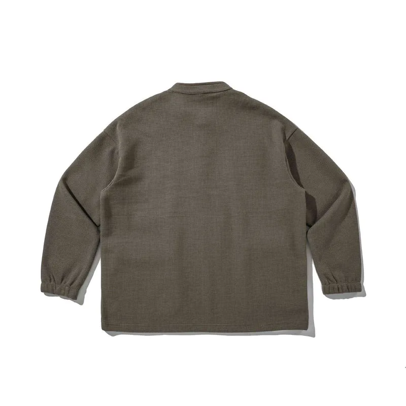 Herren Waffelstrick-Henley-Pullover mit Stehkragen, Druckknopfleiste und großen Utility-Taschen Nord Taschen