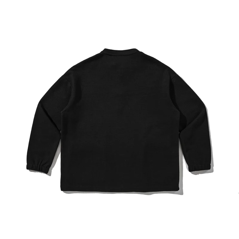 Herren Waffelstrick-Henley-Pullover mit Stehkragen, Druckknopfleiste und großen Utility-Taschen Nord Taschen