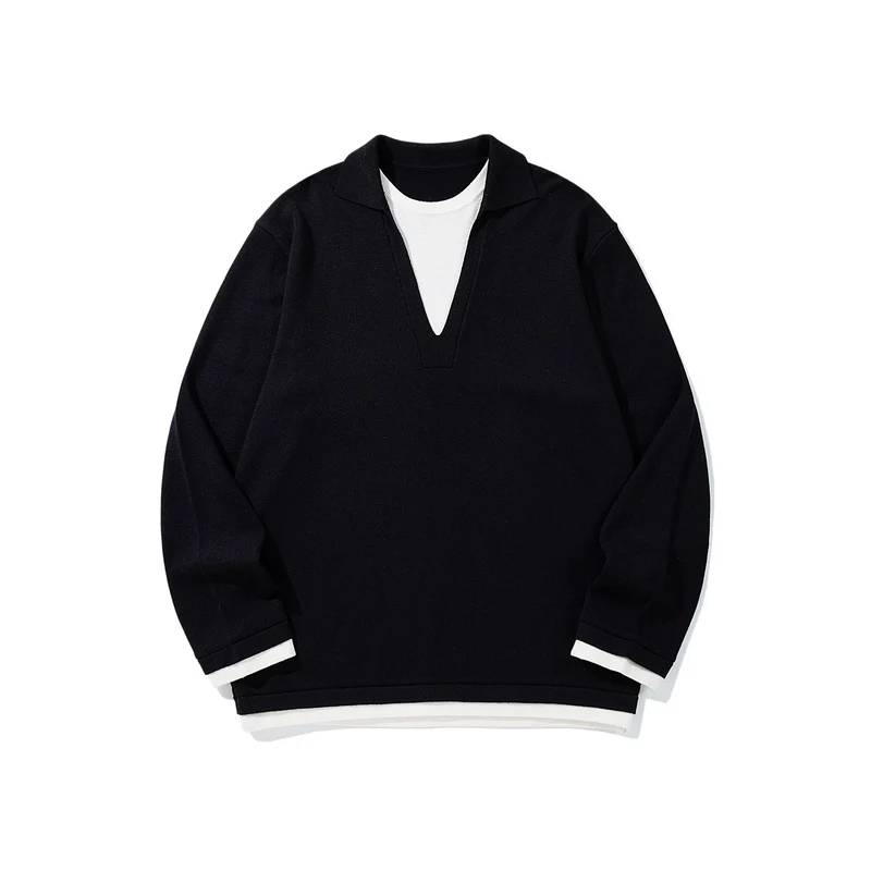 Unisex Lässiger Oversize Strickpullover mit tiefem V Einsatz und Hemd‑Layer Optik Nord Taschen
