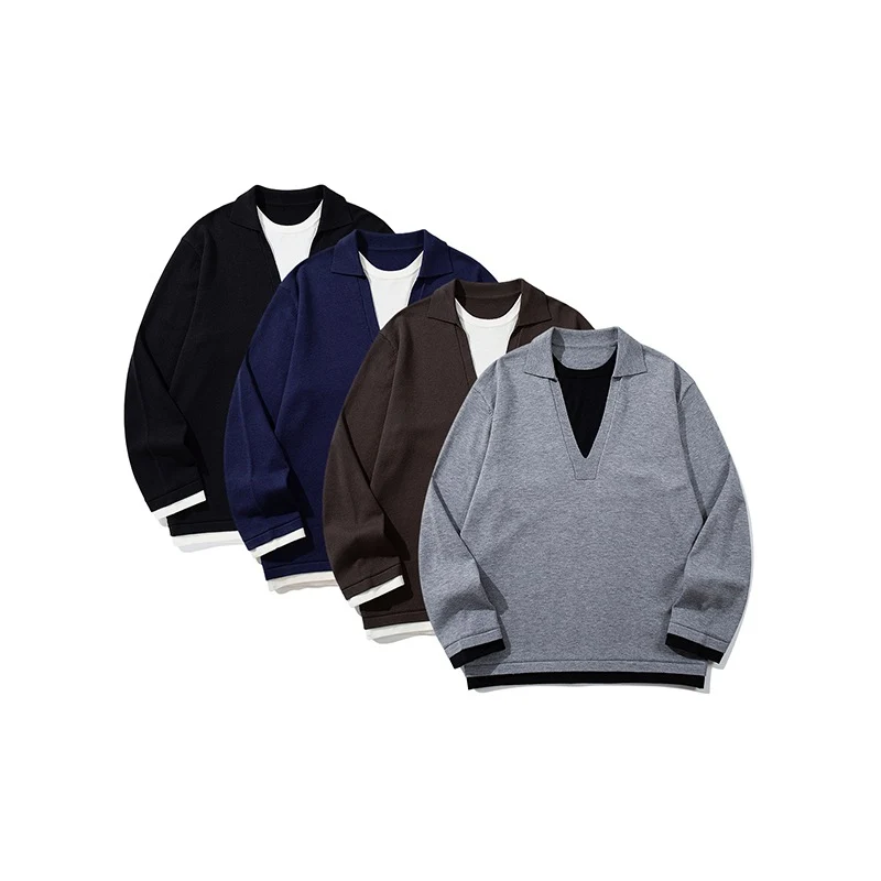 Unisex Lässiger Oversize Strickpullover mit tiefem V Einsatz und Hemd‑Layer Optik Nord Taschen