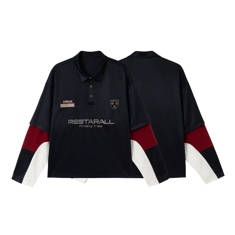Unisex Langärmeliges Rugby‑Polo im Oversize‑Cut mit Colorblock‑Ärmeln und Logostickerei Nord Taschen
