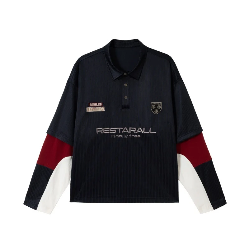 Unisex Langärmeliges Rugby‑Polo im Oversize‑Cut mit Colorblock‑Ärmeln und Logostickerei Nord Taschen