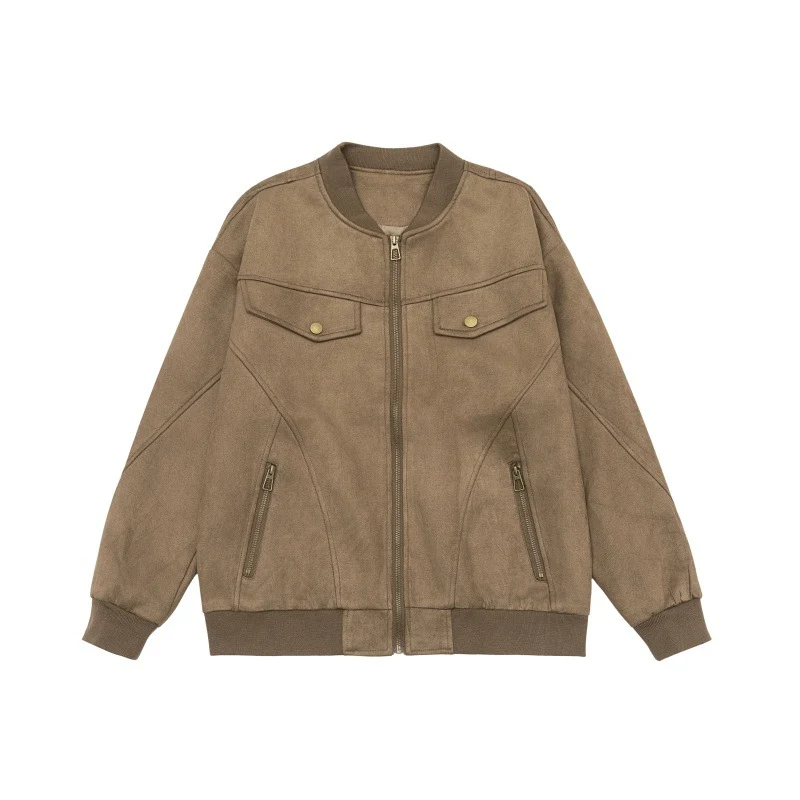 Unisex Kurzblouson im Vintage‑Suede‑Look mit Brustklappen, Reißverschlusstaschen und Rippbündchen Nord Taschen