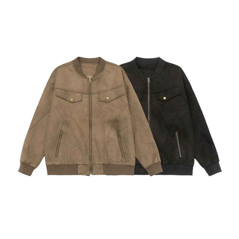 Unisex Kurzblouson im Vintage‑Suede‑Look mit Brustklappen, Reißverschlusstaschen und Rippbündchen Nord Taschen