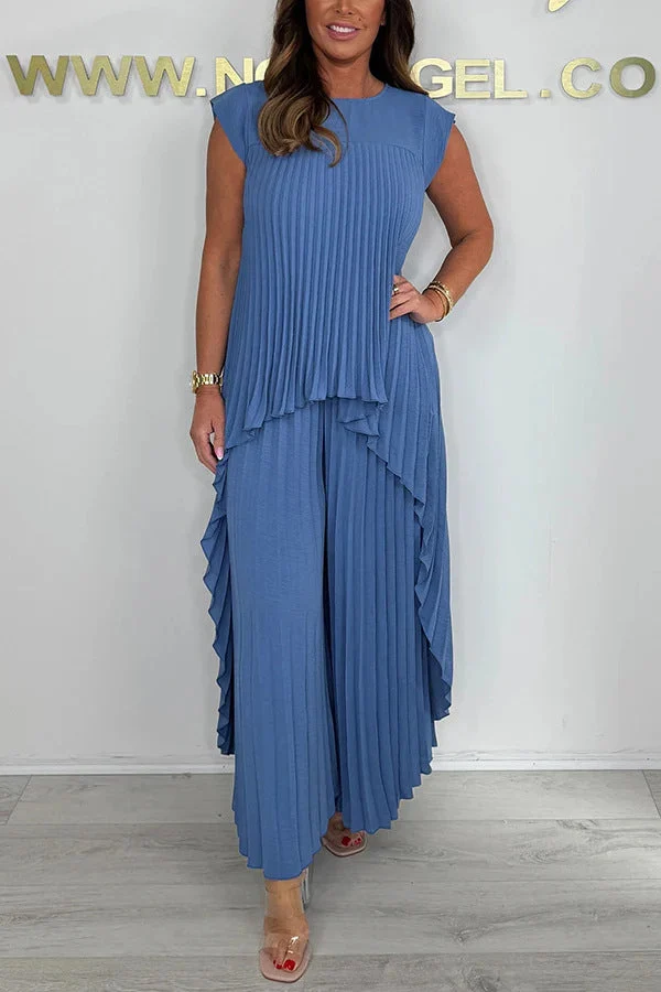 Damen elegantes Plissee-Jumpsuit mit asymmetrischem Saum und fließendem Design