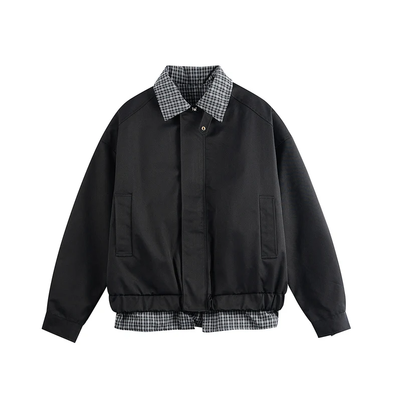 Herren Layered-Optik Blousonjacke mit Karokragen und verstellbarem Saum Nord Taschen