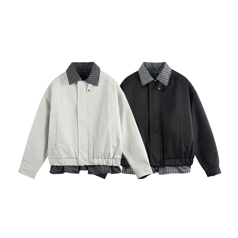 Herren Layered-Optik Blousonjacke mit Karokragen und verstellbarem Saum Nord Taschen