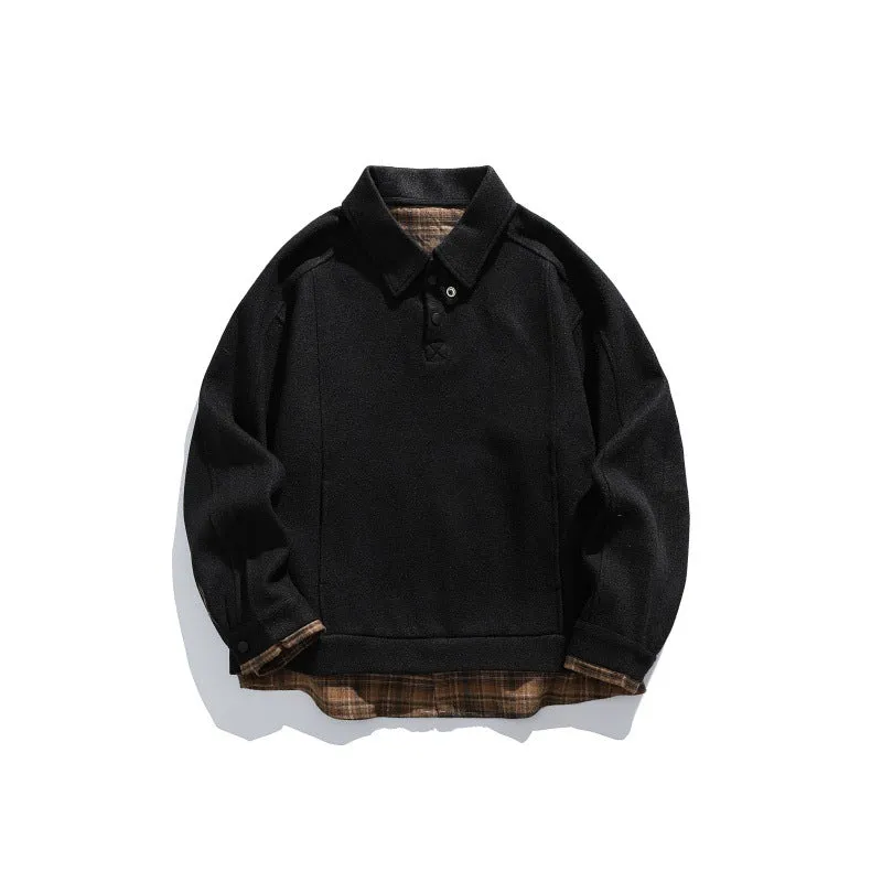 Herren Langärmeliges Polo‑Sweatshirt mit Kentkragen, Knopfleiste und eingearbeitetem Karo‑Layer Nord Taschen
