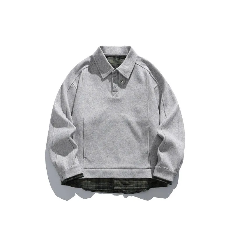 Herren Langärmeliges Polo‑Sweatshirt mit Kentkragen, Knopfleiste und eingearbeitetem Karo‑Layer Nord Taschen