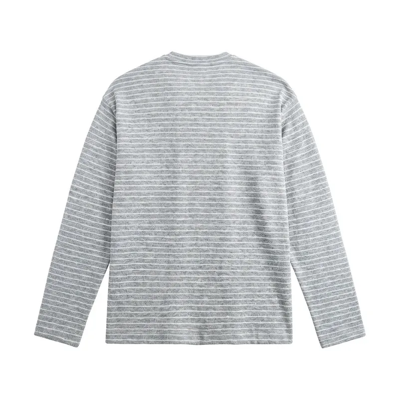 Herren Langärmeliges Henley-Shirt aus Feinstrick mit Streifenstruktur Nord Taschen