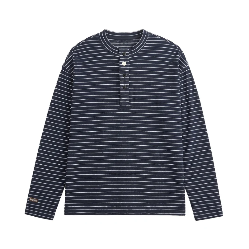 Herren Langärmeliges Henley-Shirt aus Feinstrick mit Streifenstruktur Nord Taschen
