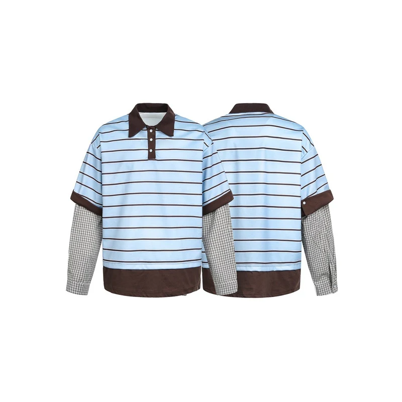 Herren Lagenlook-Polo mit Streifen, Kontrastkragen und karierten Einsatzärmeln Nord Taschen